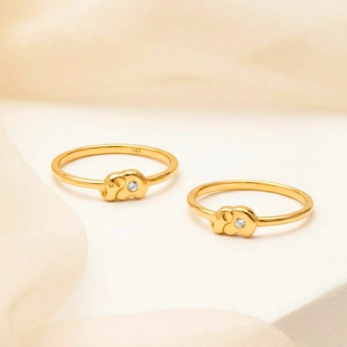 14K Solid Gold Thin Elephant Ring, Elegant Love Ring for Animal Lovers