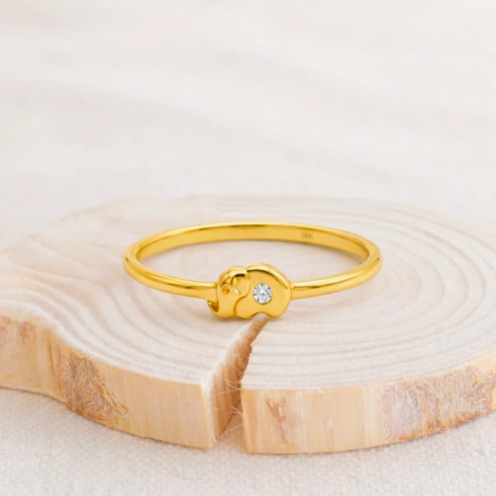 14K Solid Gold Thin Elephant Ring, Elegant Love Ring for Animal Lovers
