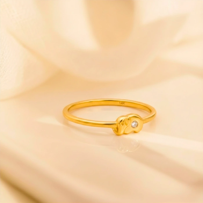 14K Solid Gold Thin Elephant Ring, Elegant Love Ring for Animal Lovers