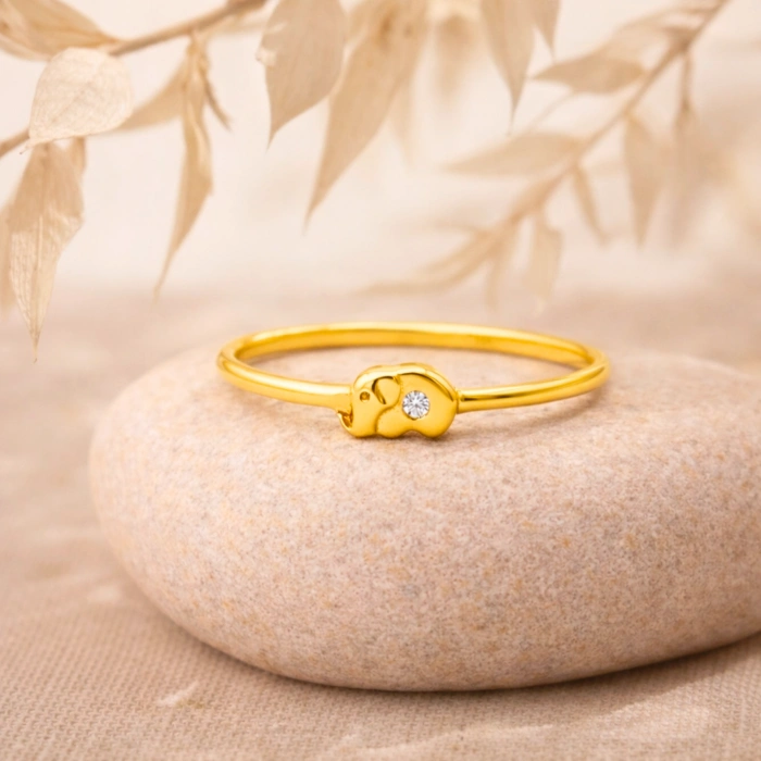 14K Solid Gold Thin Elephant Ring, Elegant Love Ring for Animal Lovers