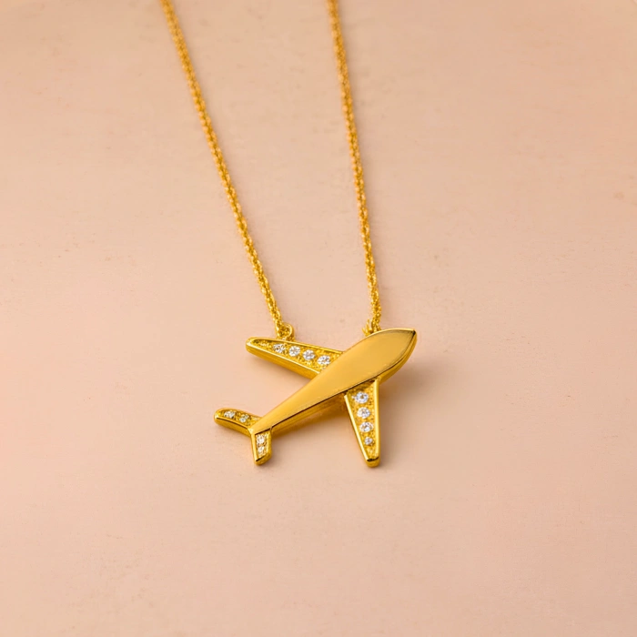 14 Ayar Altın Uçak Kolye