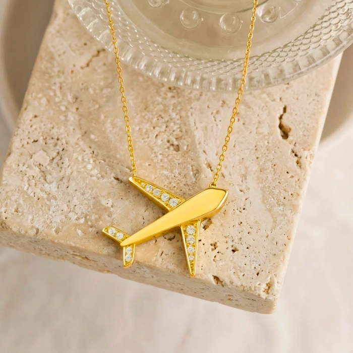 14 Ayar Altın Uçak Kolye