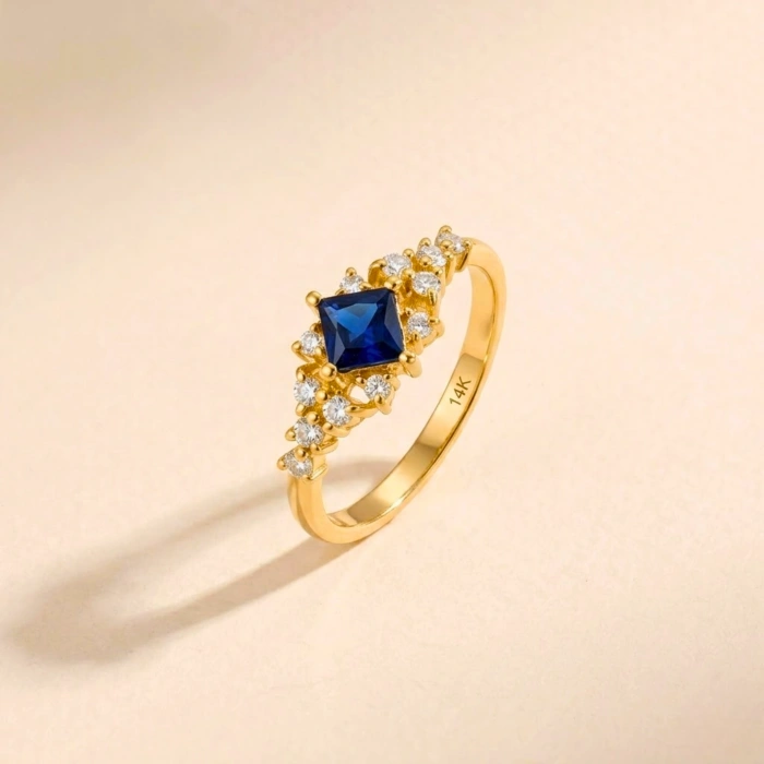 0.32 Carat Princess Cut Sapphire Diamond Ring