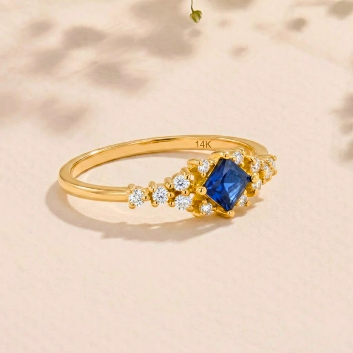0.32 Carat Princess Cut Sapphire Diamond Ring