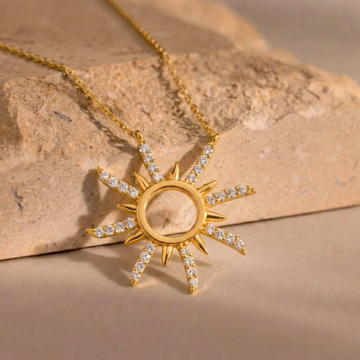 14 Ayar Altın Zarif Güneş Kolye