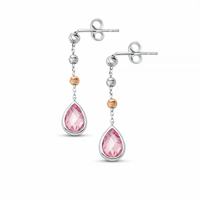 14 Ayar Pembe Safir Sallantı Küpe