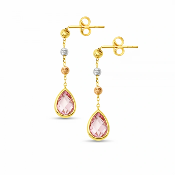 14 Ayar Pembe Safir Sallantı Küpe