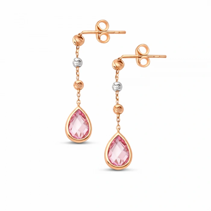 14 Ayar Pembe Safir Sallantı Küpe