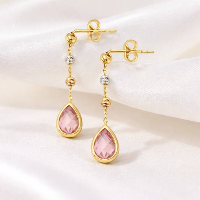 14 Ayar Pembe Safir Sallantı Küpe