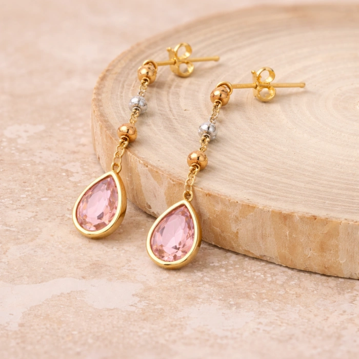 14 Ayar Pembe Safir Sallantı Küpe