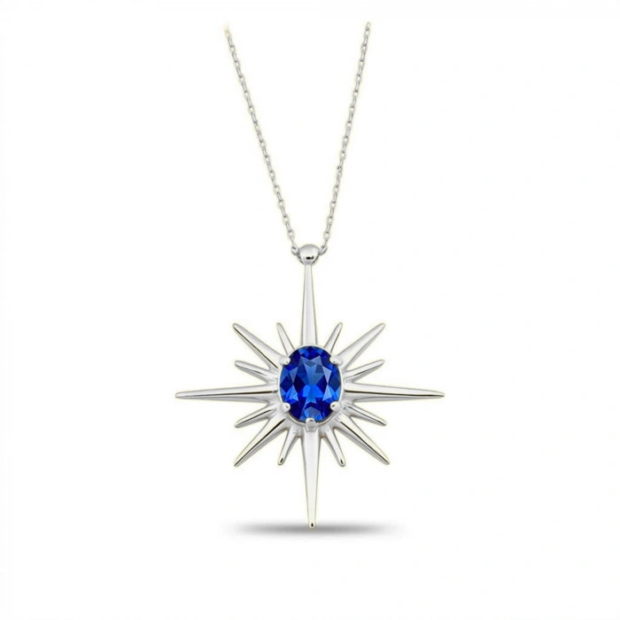 14 Ayar Altın Kutup Yıldızı Safir Kolye