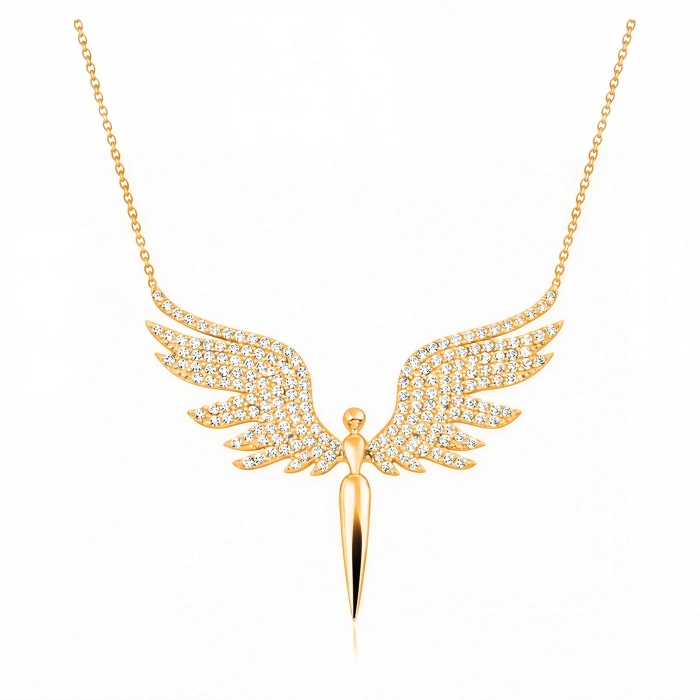 14 Ayar Altın Melek Kolye – Zarif Peri ve Anlamlı Tasarım