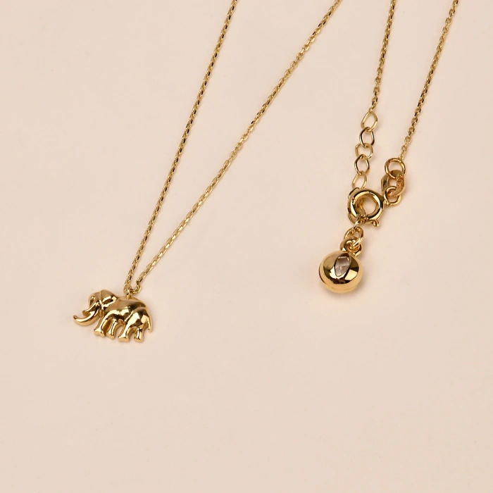 14K Solid Gold Tiny Elephant Necklace