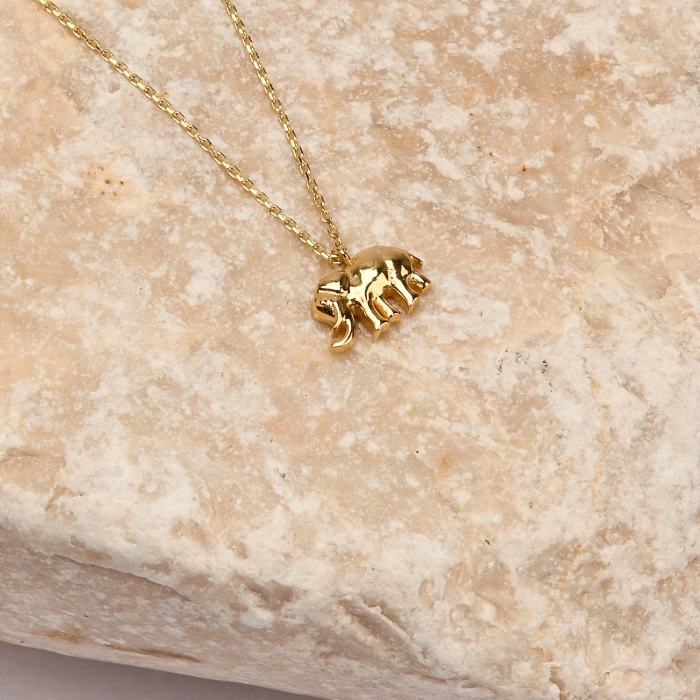 14K Solid Gold Tiny Elephant Necklace