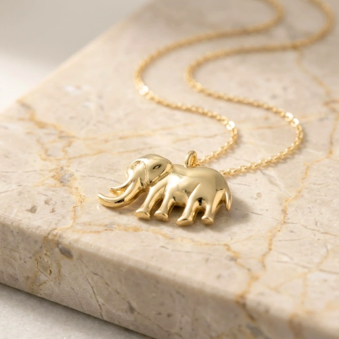 14K Solid Gold Tiny Elephant Necklace