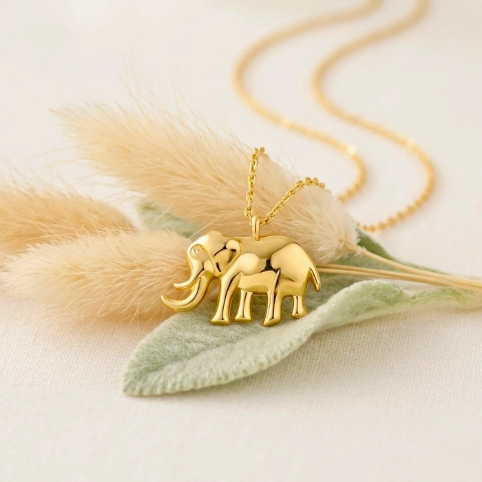 14K Solid Gold Tiny Elephant Necklace