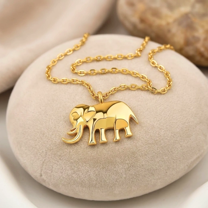 14K Solid Gold Tiny Elephant Necklace
