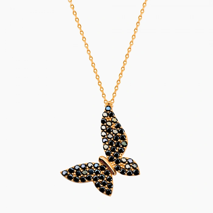 14 Ayar Altın Siyah Oniks Kelebek Kolye