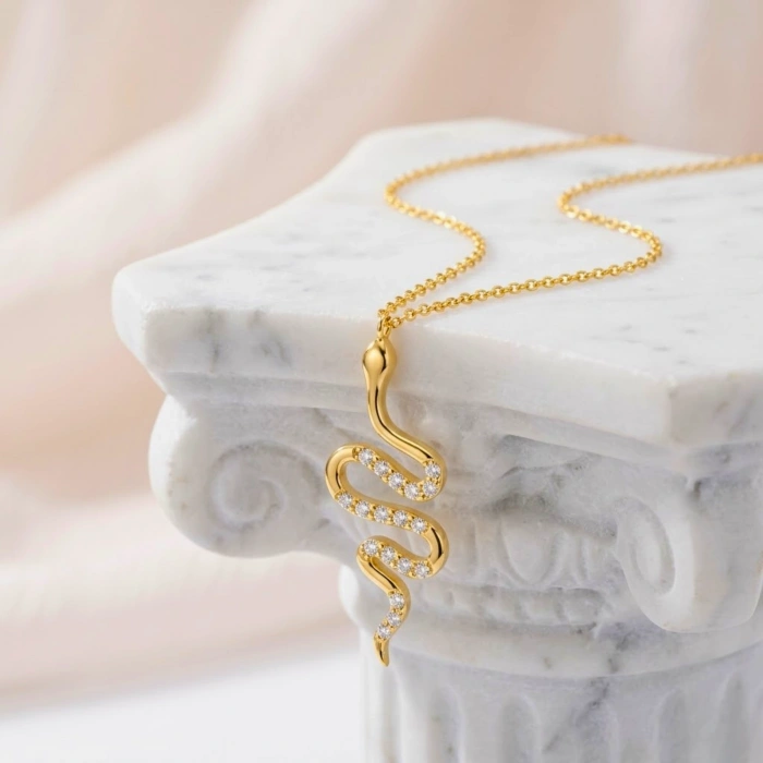 14K Solid Gold Minimal Snake Necklace