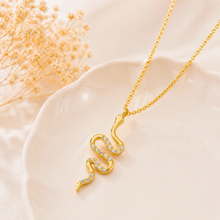 14K Solid Gold Minimal Snake Necklace