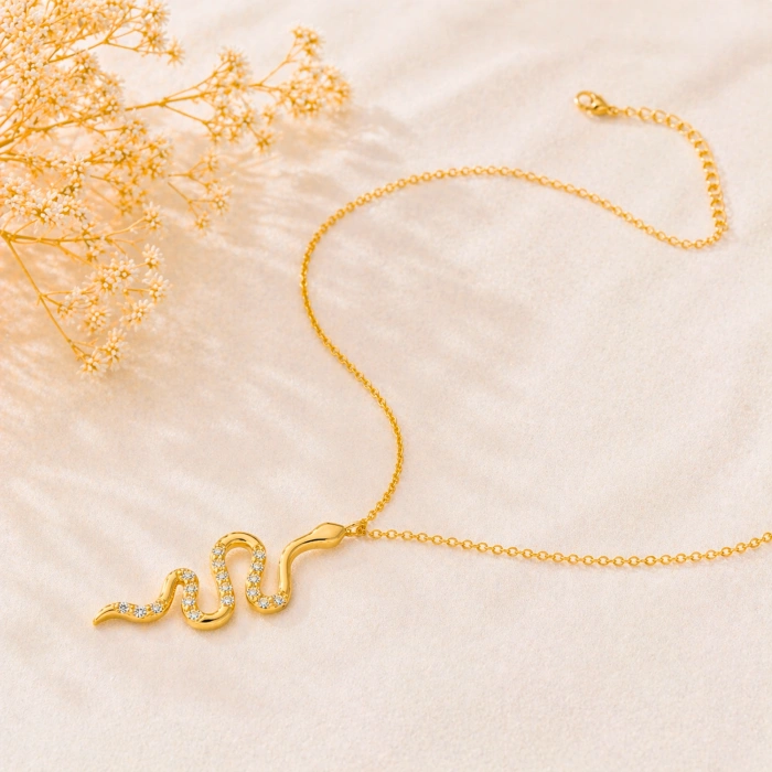 14K Solid Gold Minimal Snake Necklace