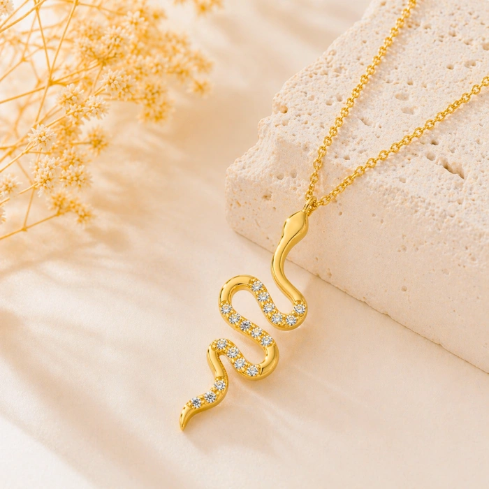 14K Solid Gold Minimal Snake Necklace