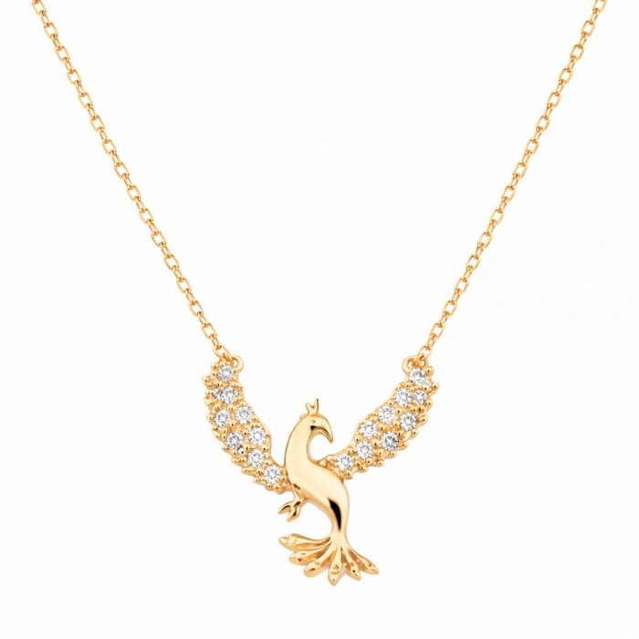 14 Ayar Altın Zirkon Taşlı Anka Kuşu Kolye