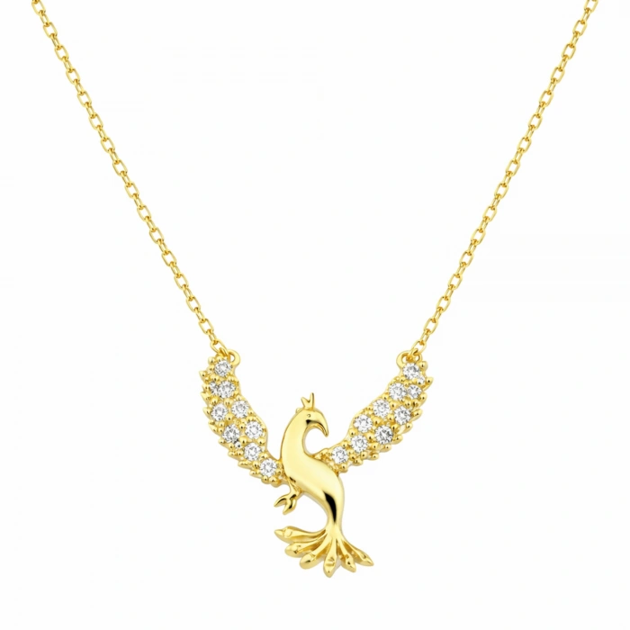 14 Ayar Altın Zirkon Taşlı Anka Kuşu Kolye