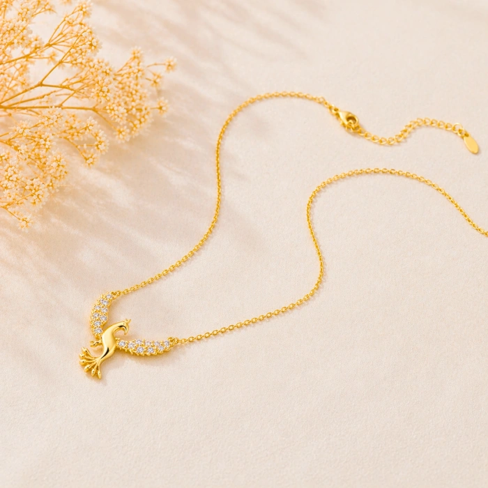 14 Ayar Altın Zirkon Taşlı Anka Kuşu Kolye