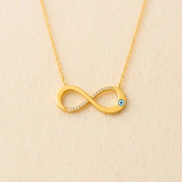 14K Solid Gold Evil Eye Infinity Necklace