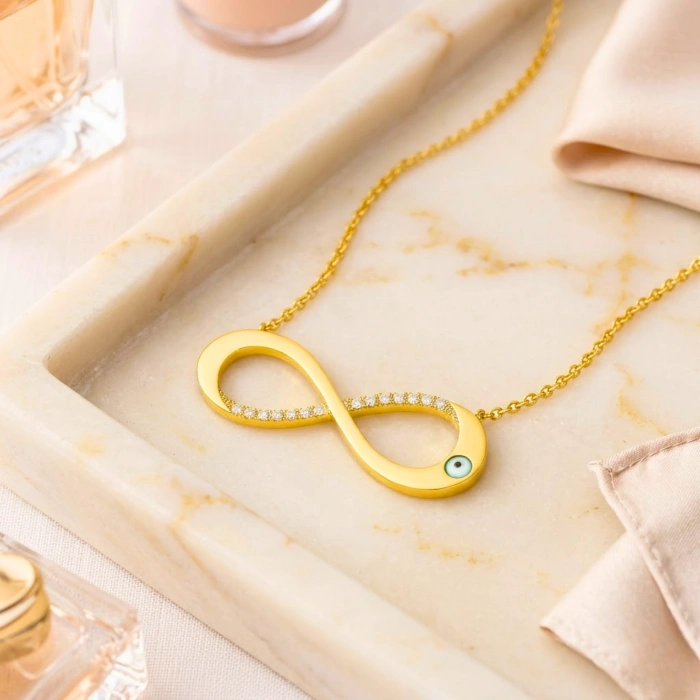 14K Solid Gold Evil Eye Infinity Necklace