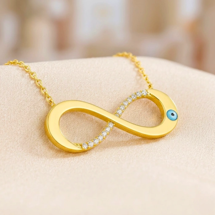 14K Solid Gold Evil Eye Infinity Necklace