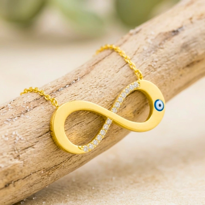14K Solid Gold Evil Eye Infinity Necklace