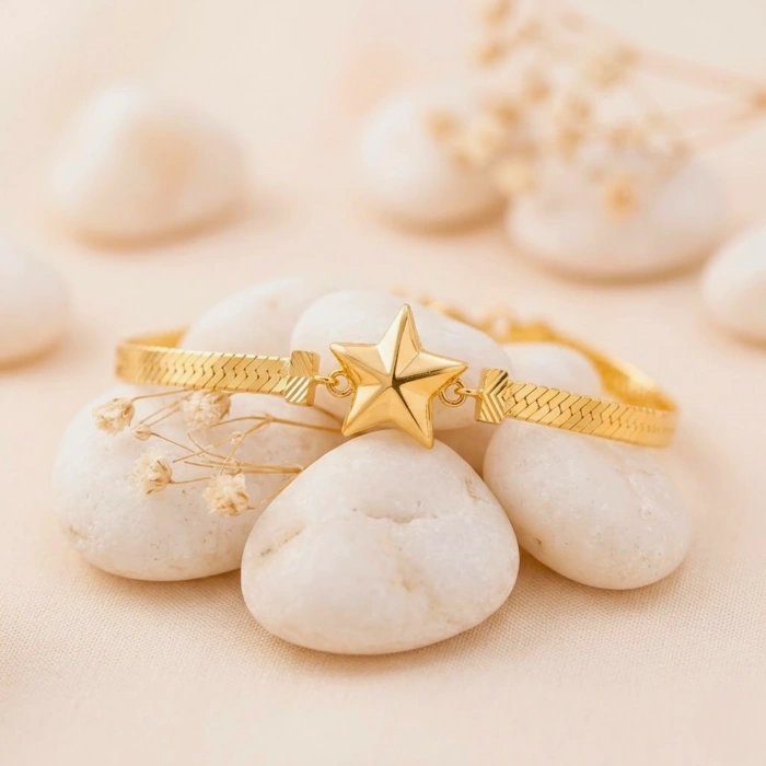 14K Solid Gold Star Chain Bracelet