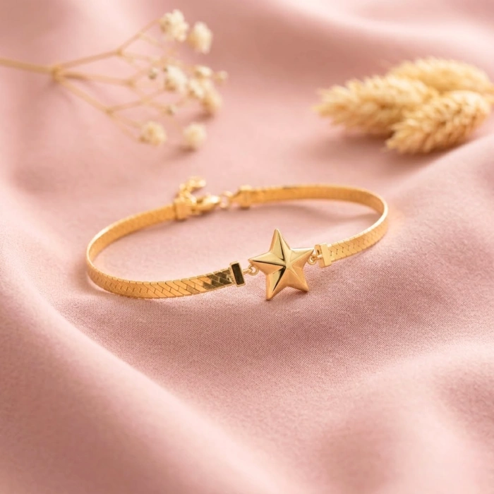 14K Solid Gold Star Chain Bracelet