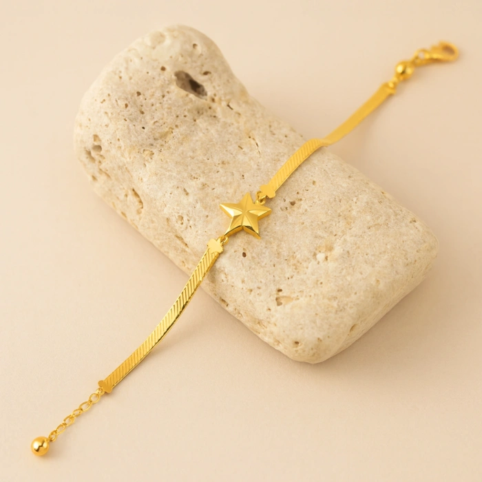 14K Solid Gold Star Chain Bracelet