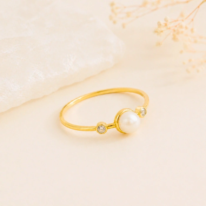 14K Gold Solitaire Pearl Ring
