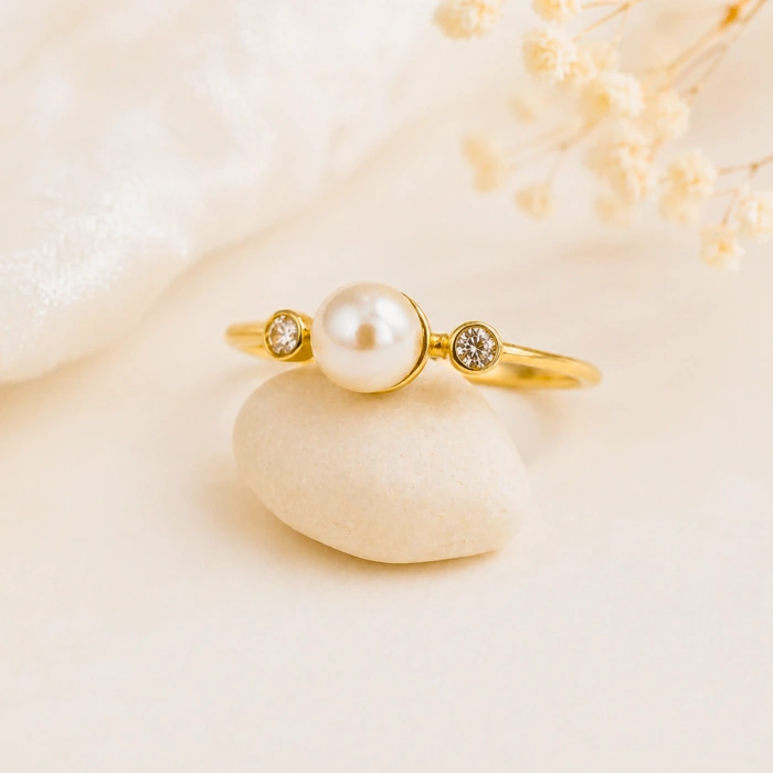 14K Gold Solitaire Pearl Ring