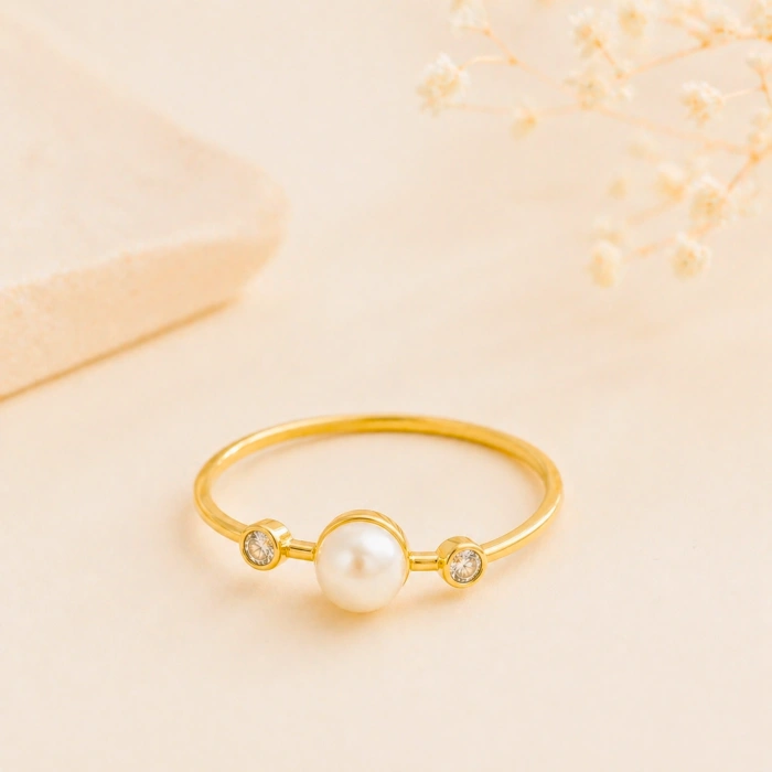 14K Gold Solitaire Pearl Ring