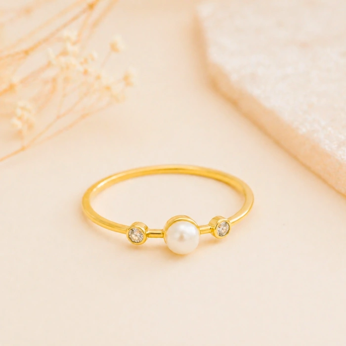 14K Gold Solitaire Pearl Ring