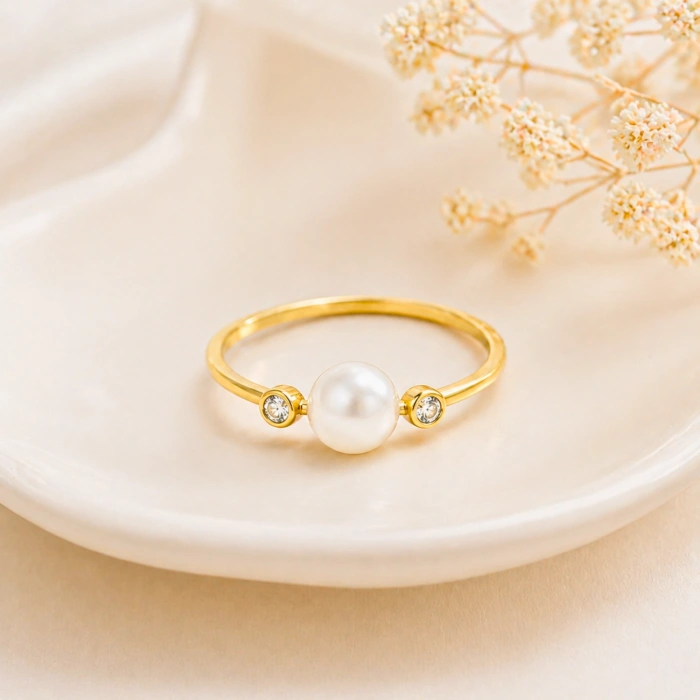 14K Gold Solitaire Pearl Ring
