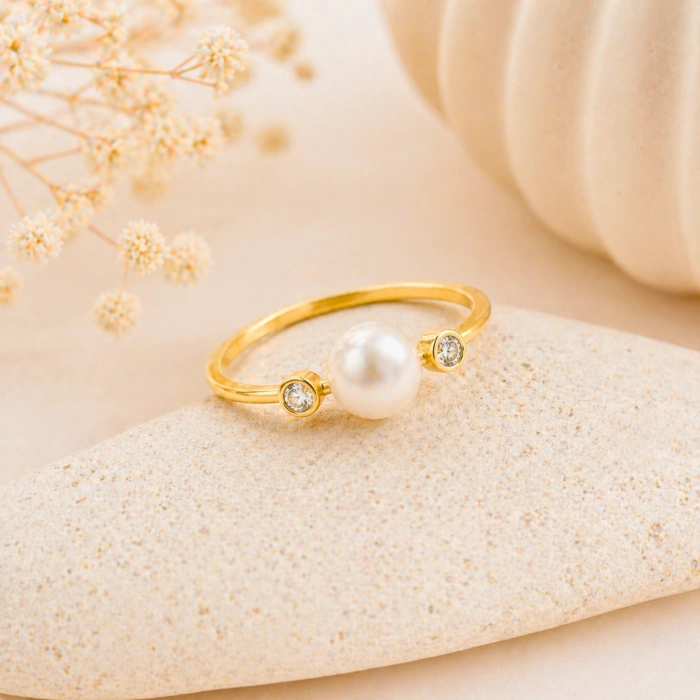 14K Gold Solitaire Pearl Ring