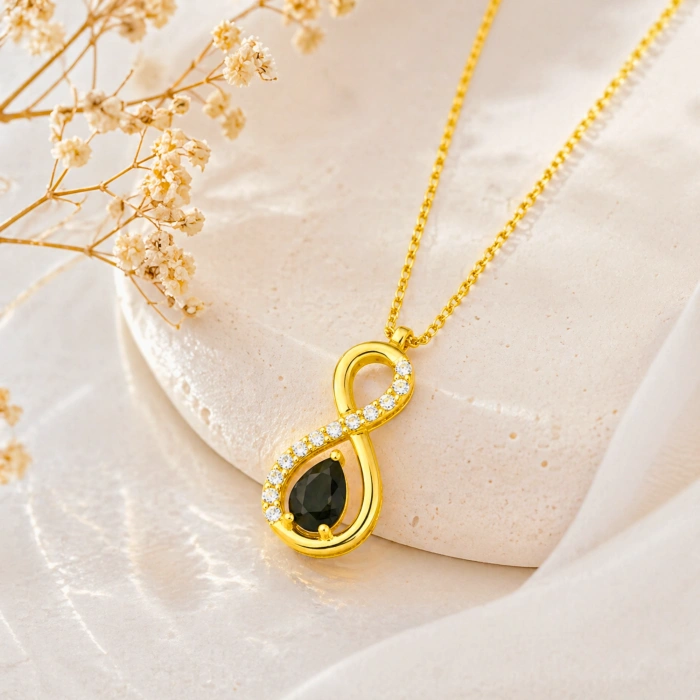 14K Solid Gold Black Onyx Infinity Necklace