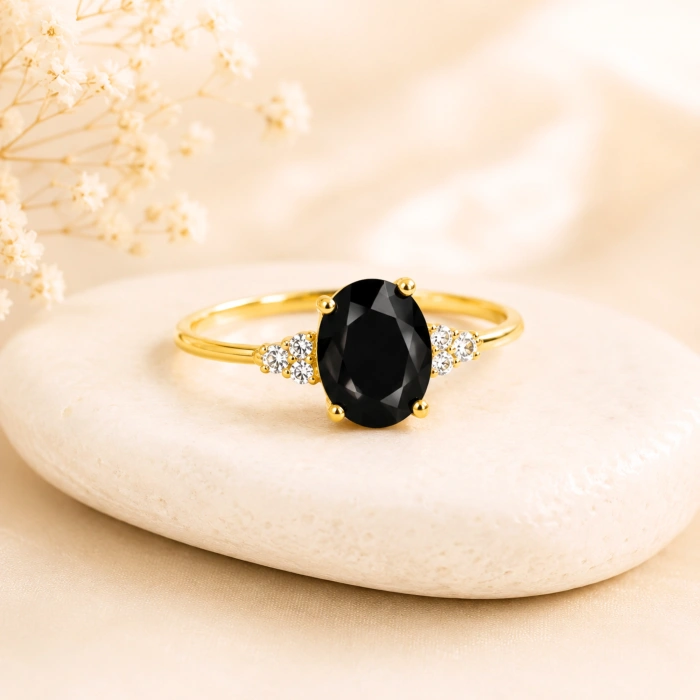 14K Solid Gold Midnight Black Onyx Ring