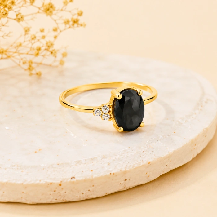 14K Solid Gold Midnight Black Onyx Ring