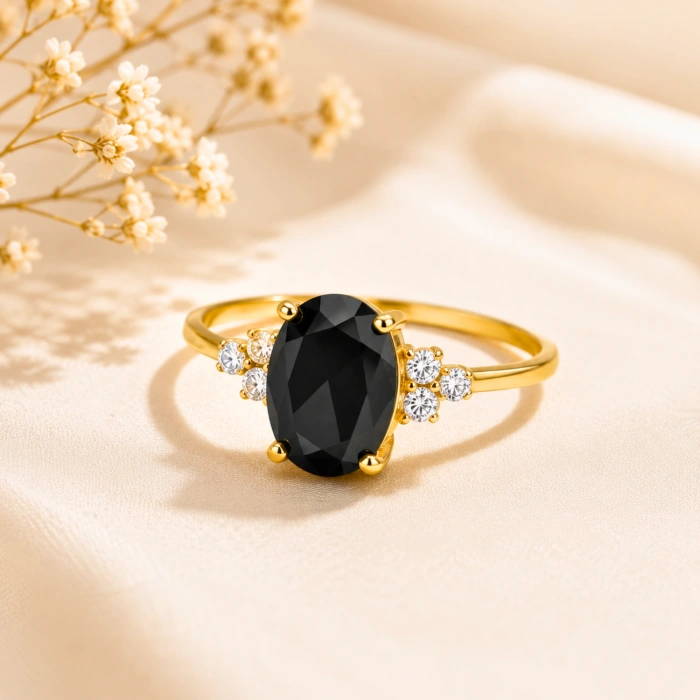 14K Solid Gold Midnight Black Onyx Ring