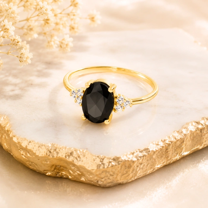 14K Solid Gold Midnight Black Onyx Ring