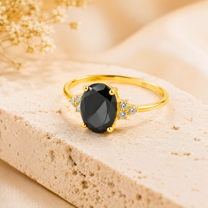 14K Solid Gold Midnight Black Onyx Ring