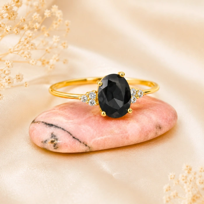 14K Solid Gold Midnight Black Onyx Ring