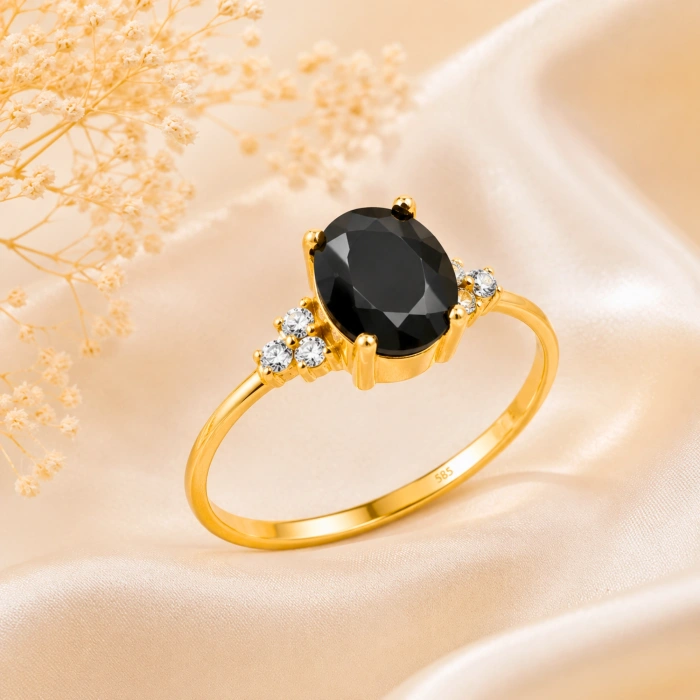 14K Solid Gold Midnight Black Onyx Ring
